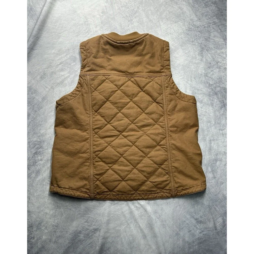 Carhartt Brown Boys Quilt Lined Canvas Snap Front Vest Logo Size XL (16/18)